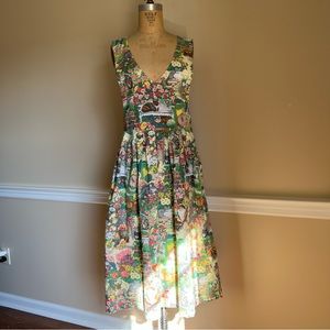 Vintage 1980s Cat in the garden Pinafore Jumper Dress